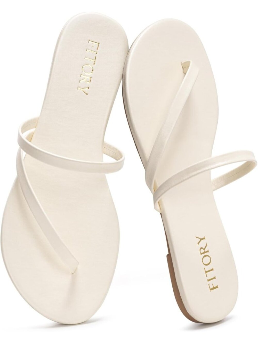 Women's Beige Comfortable Flip Flops Strappy Open Toe Slides for Beach Flats